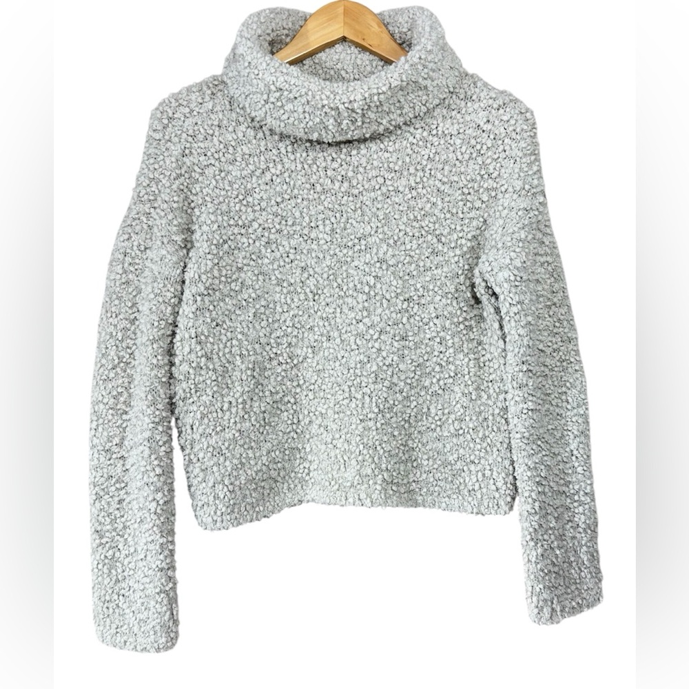 Arizona Jean Co Women’s S Mock Neck Sweater Pullover Fuzzy Chunky Knit Gray